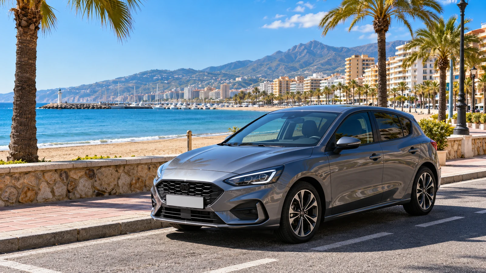 Editorial Costa Guest image of a rental car near the Torre del Mar coast.