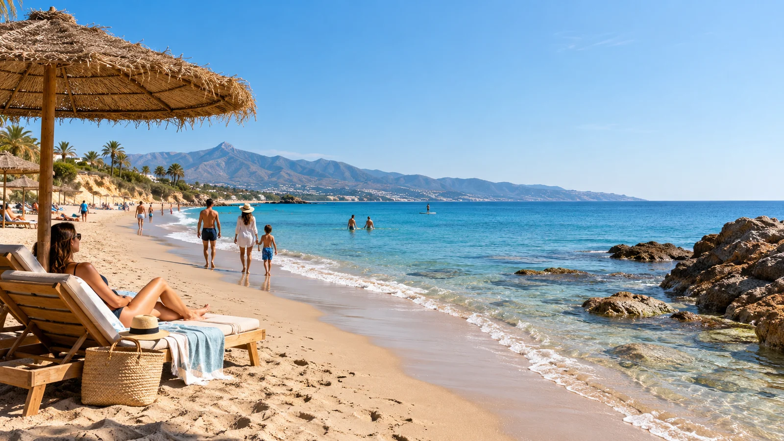 Costa Guest editorial travel image illustrating the guide topic: best beaches calm water costa del sol.