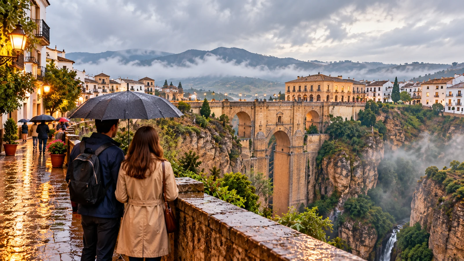 Historic Ronda in rainy weather with heritage interiors as a focus.