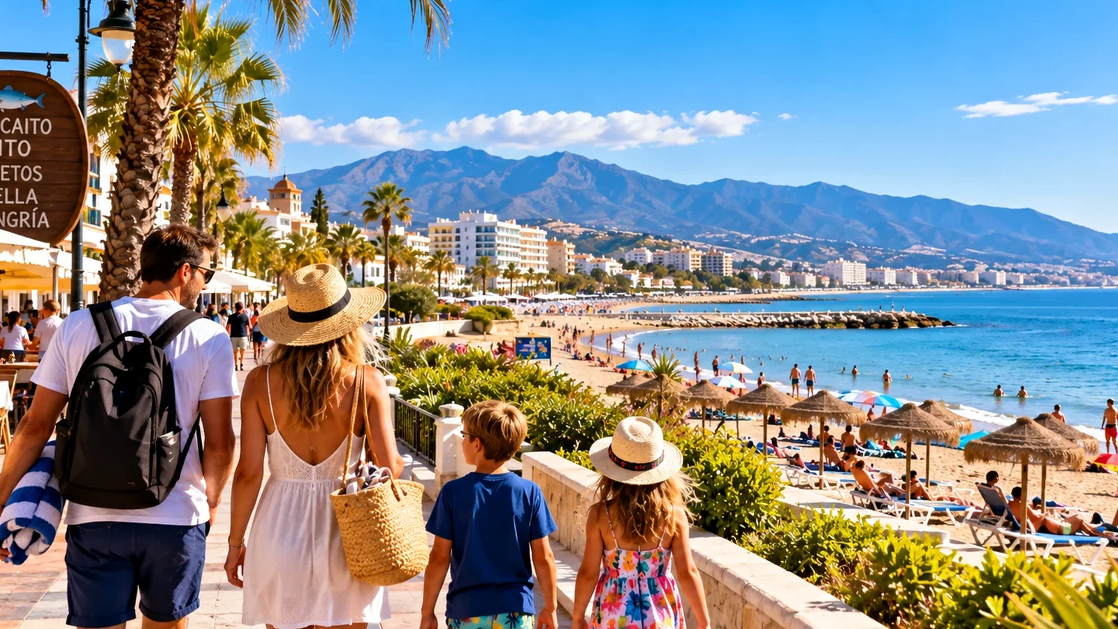 Fuengirola coast and urban seafront for comparing the centre, Los Boliches and castle side.