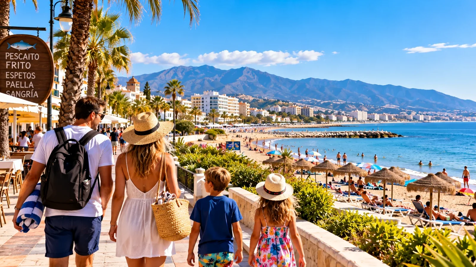 Fuengirola coastline for a one-day route linking beach, town and local landmarks.
